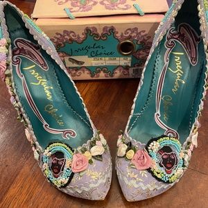 Lavender suede embellished heels